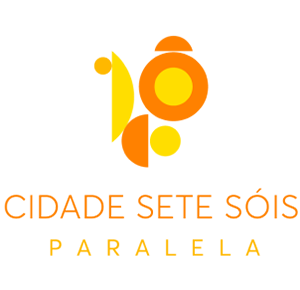 Logo da smart cidade Sete Sóis em Salvador nas cores laranja e amarelo.